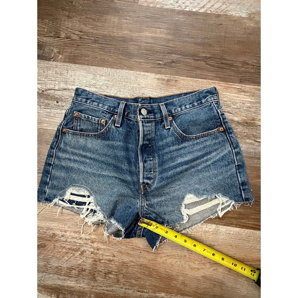 Levi's 501 Original distressed denim cut off shorts, dark wash women’s 29